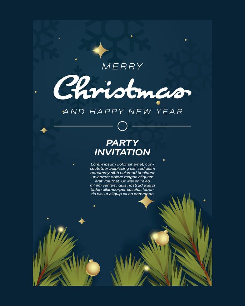 Merry Christmas Party Invitation Card Pine Leaves vector