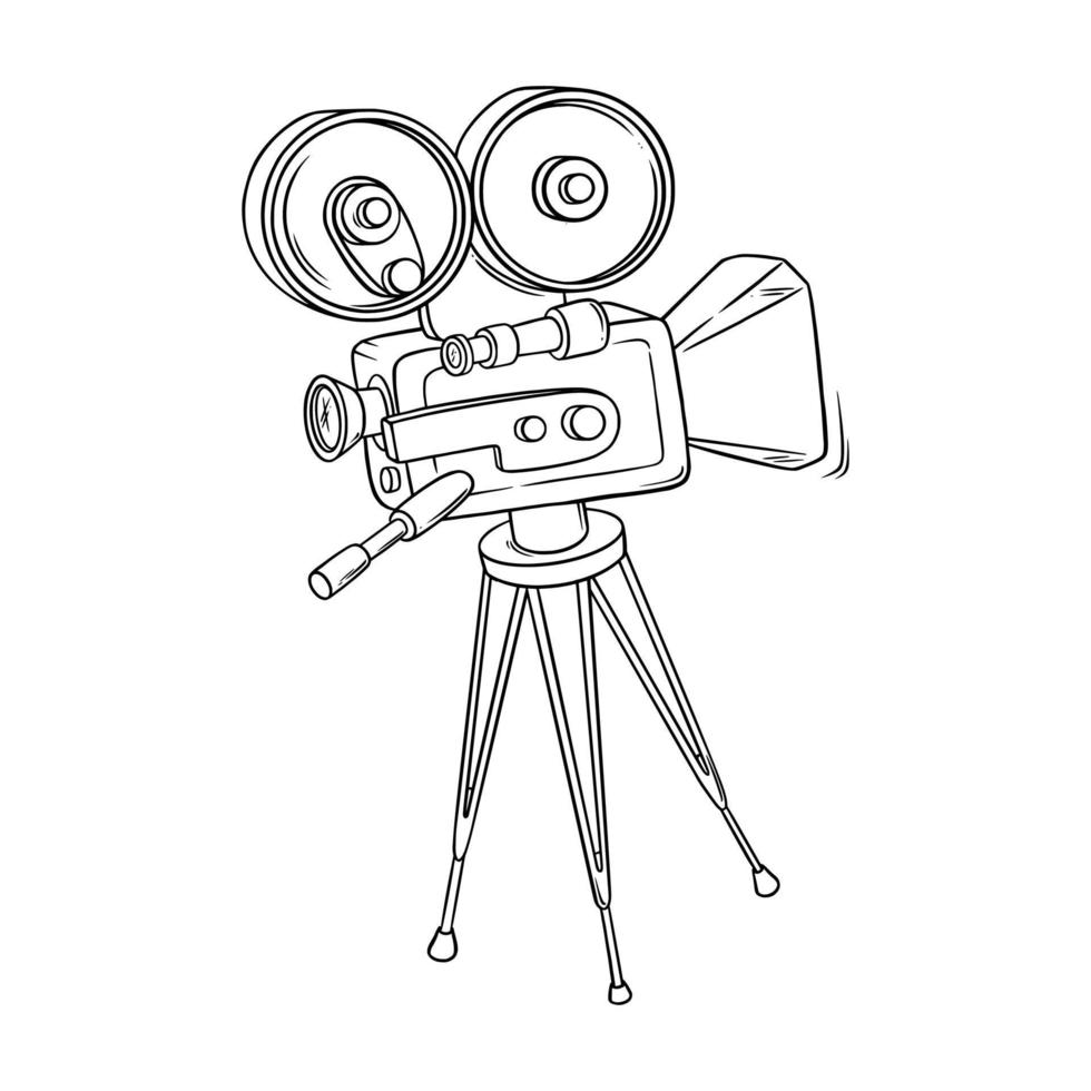 Cinema camera sketch. Cinema vintage camera in doodle style. Vector illustration