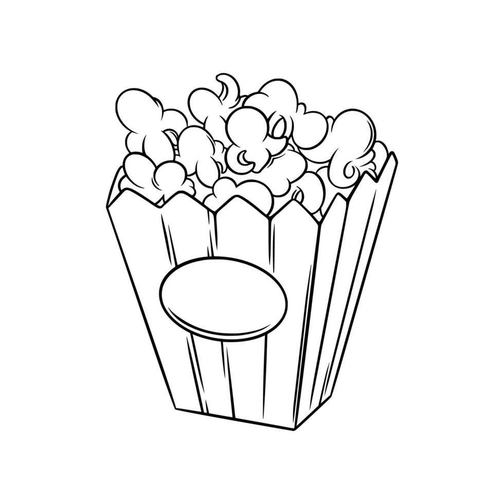 Popcorn basket sketch. Cinema pop corn in doodle style. Vector illustration