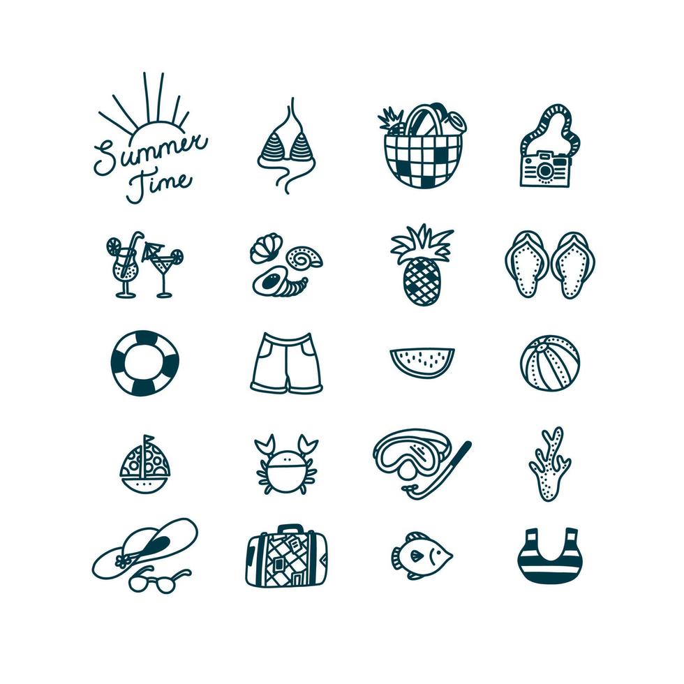 Summertime doodle set if icons. Vector illustration