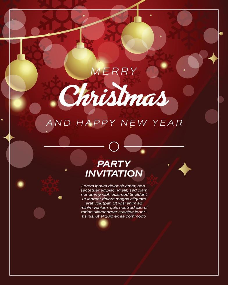 tarjeta de invitación de fiesta luminosa roja feliz navidad vector