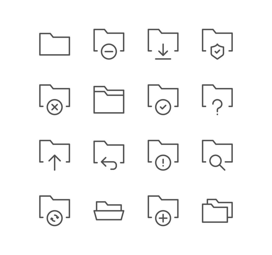 Set of file and folder related icons, repository, sync, network folder and linear variety vectors. vector