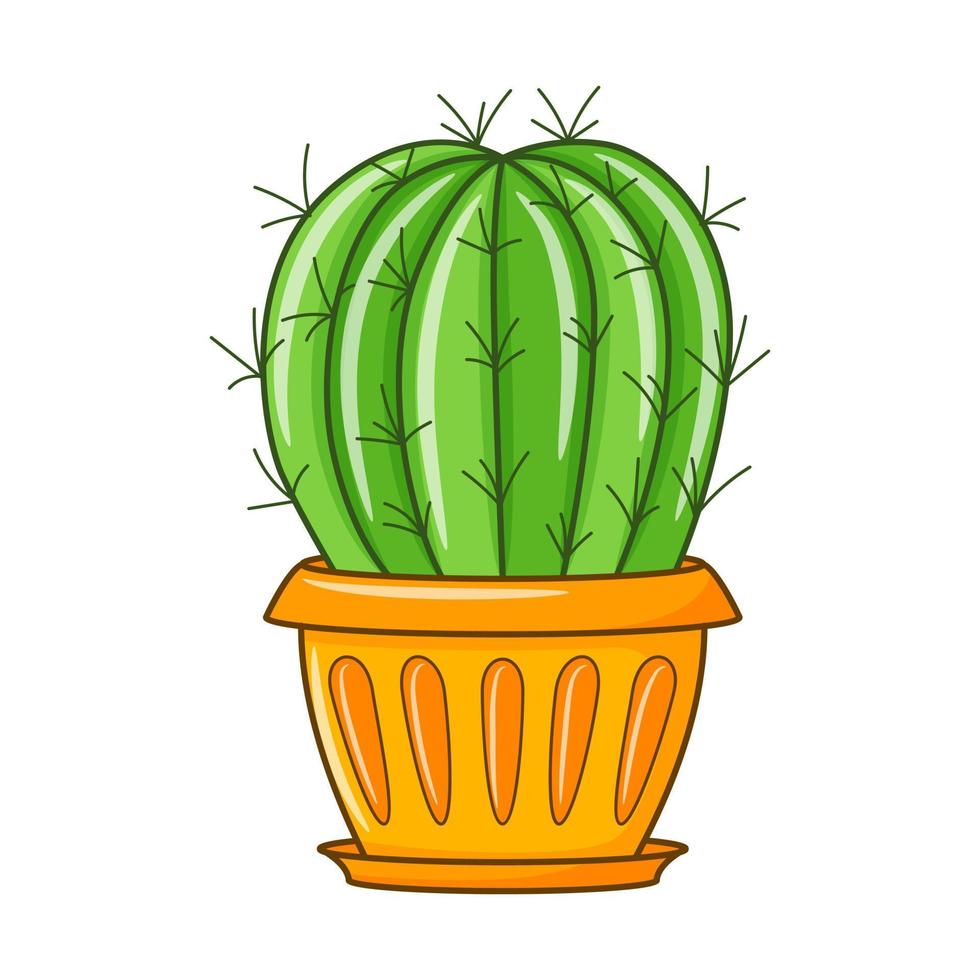 cactus de dibujos animados vectoriales en maceta. planta suculenta de interior con espinas. cactus para el hogar y el interior. ilustración botánica colorida del garabato aislada en el fondo blanco. vector