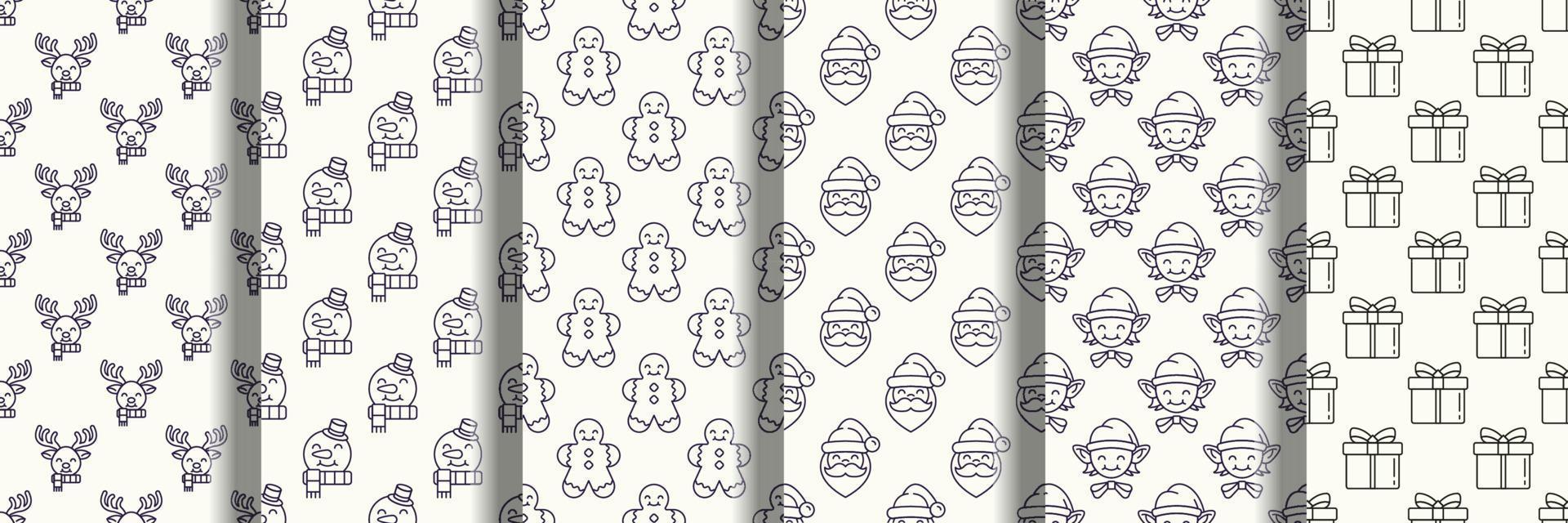 Set of vector seamless patterns of tree, bell, bow for wallpapers, postcards, textile, placards