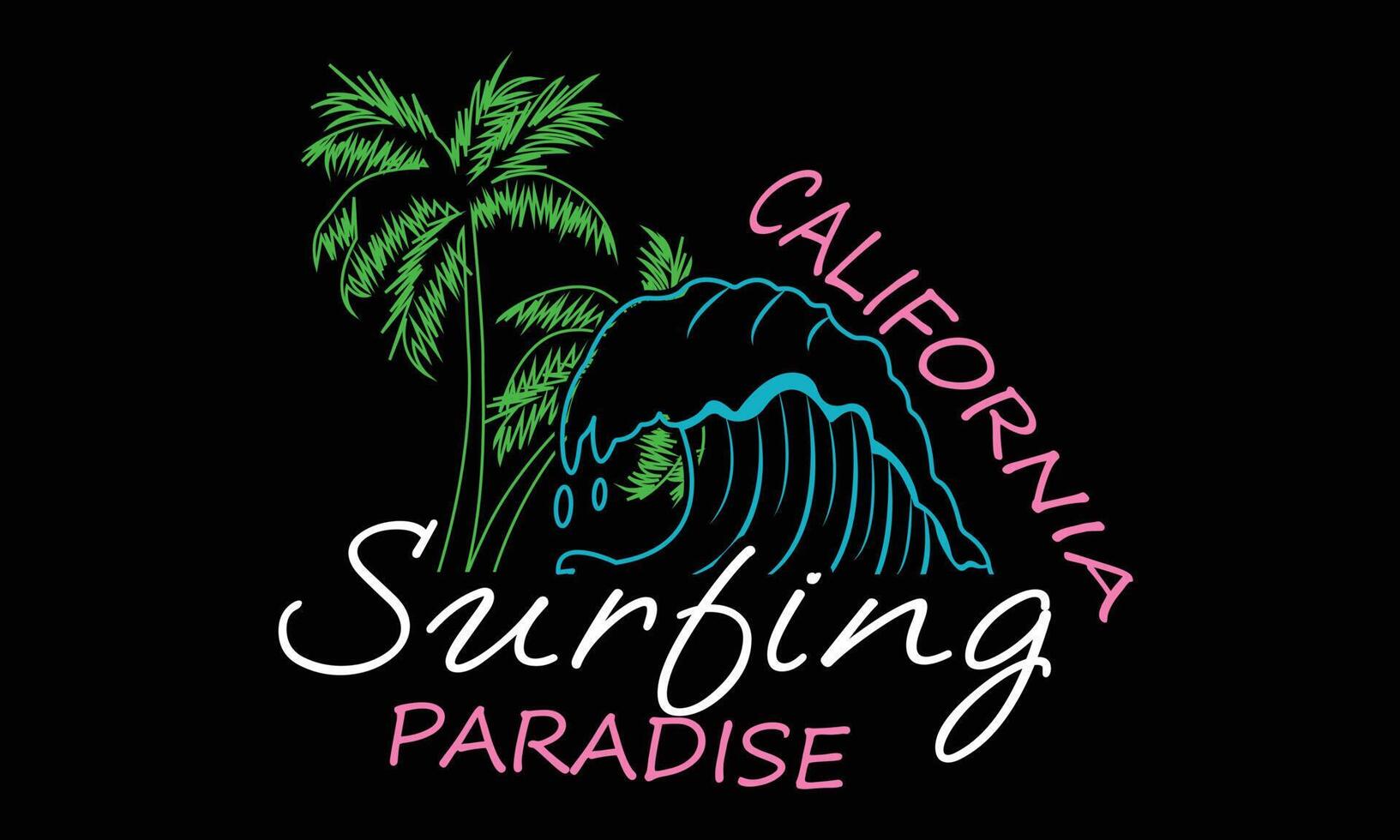 Surfing Paradise Typography t-shirt design. Motivational Surfing Typography t-shirt Creative Kids, and Surfing Theme Vector Illustration.