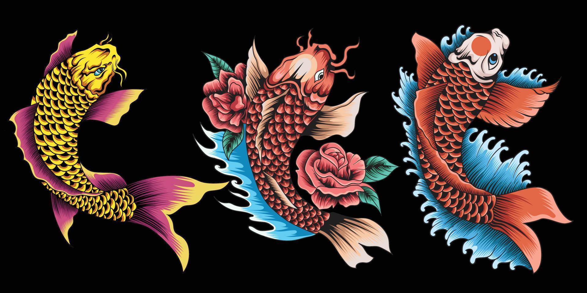 Koi fish illustration set in detailed style vector