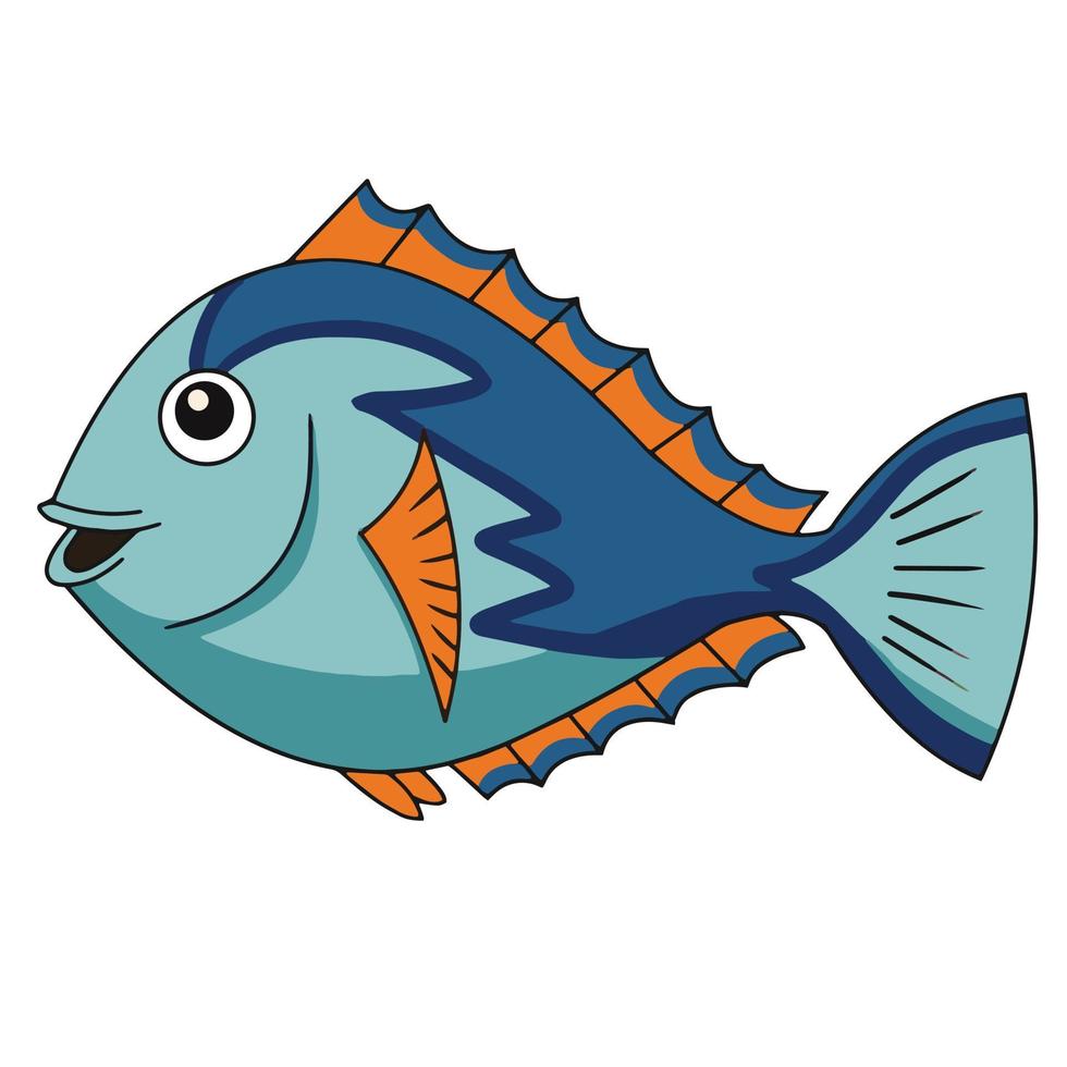 blue tang fish illustration on white background vector