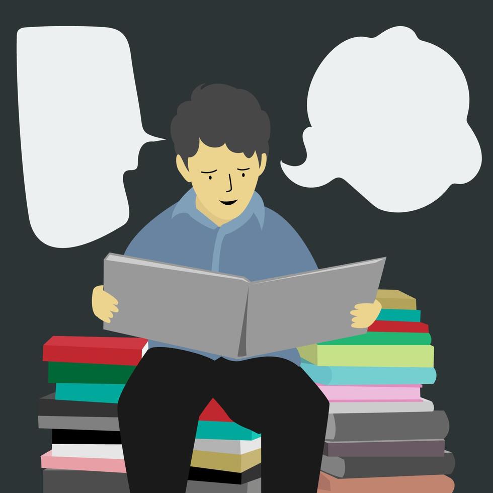 Boy read a book illustration. Flat character design illustration. Eps 10 vector