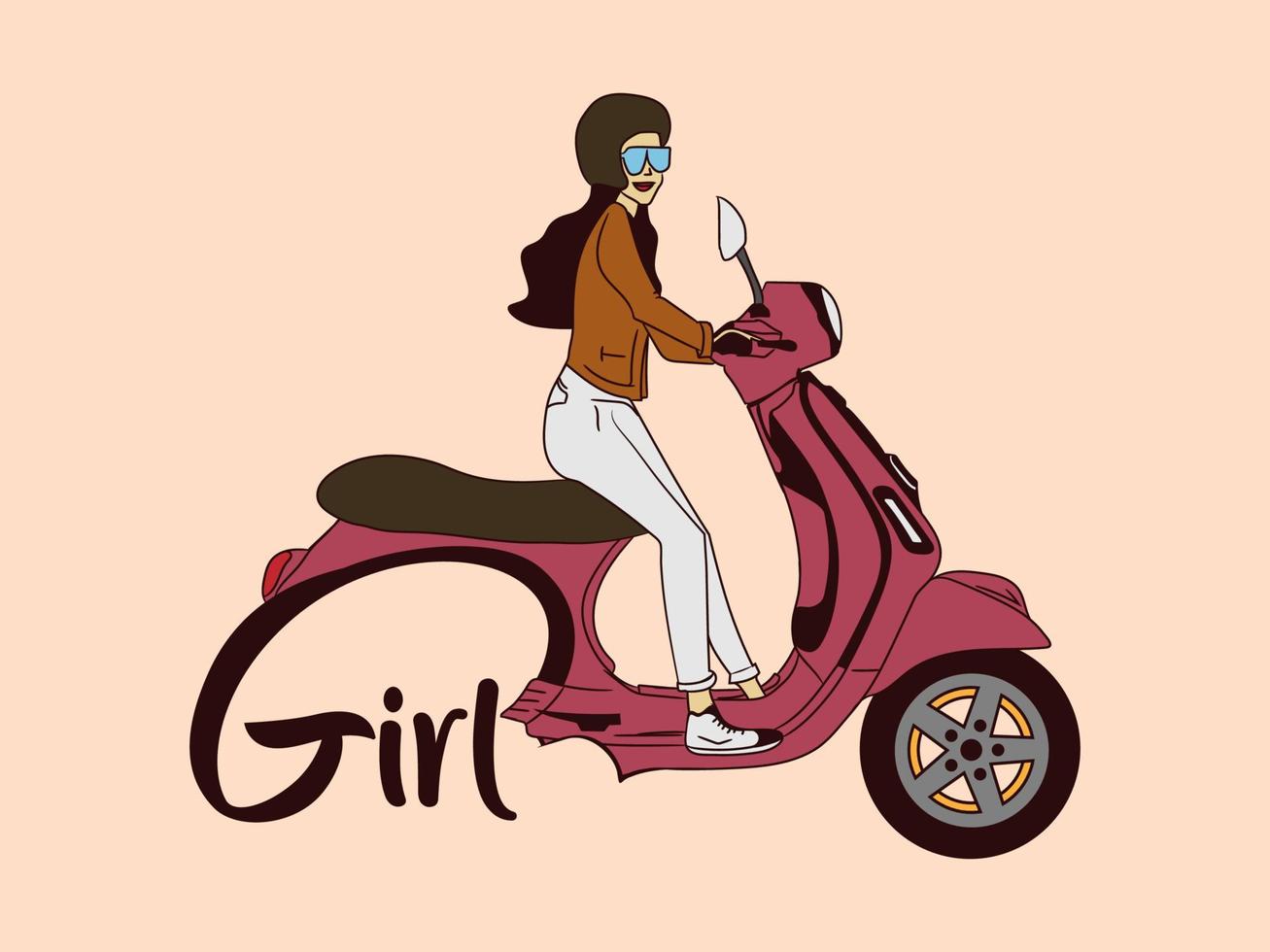 Girl ride of scooter illustration. Flat character design illustration. Eps 10 vector