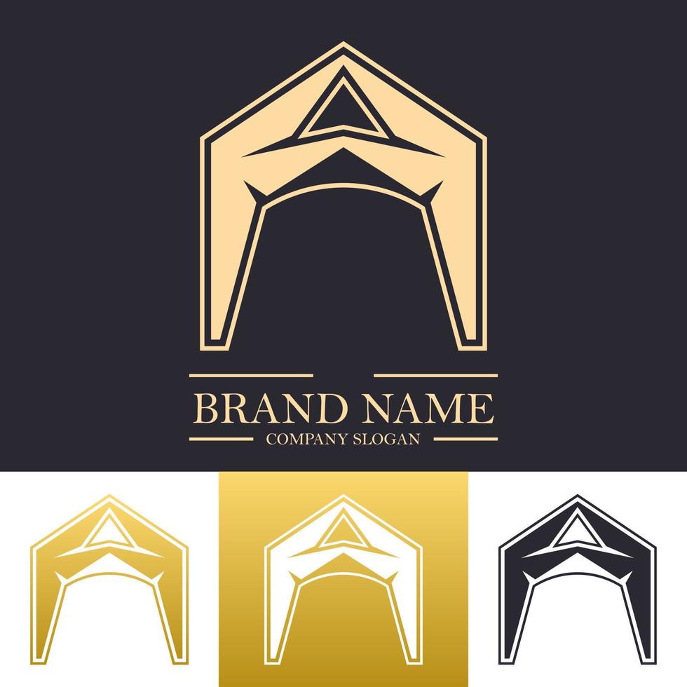 logotipo abstracto simple letra a o f forma de lujo en color dorado vector