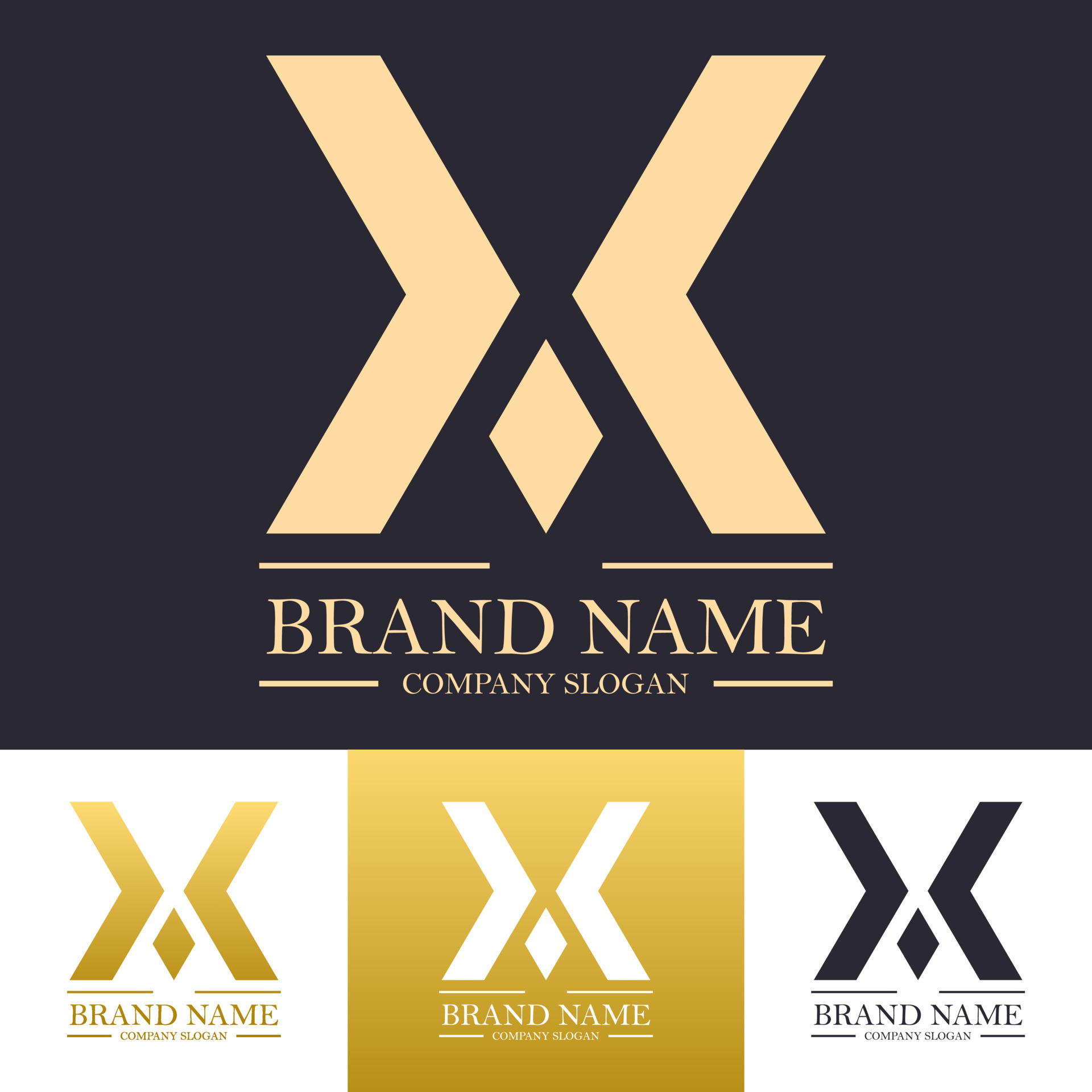 Simple abstract letter X with single dot in gold color logo design