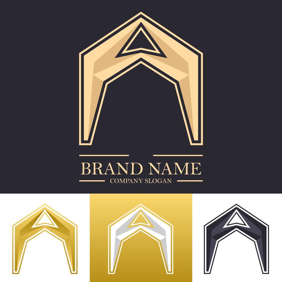 Abstract premium letter A or F logo design in golden color with 3d concept vector
