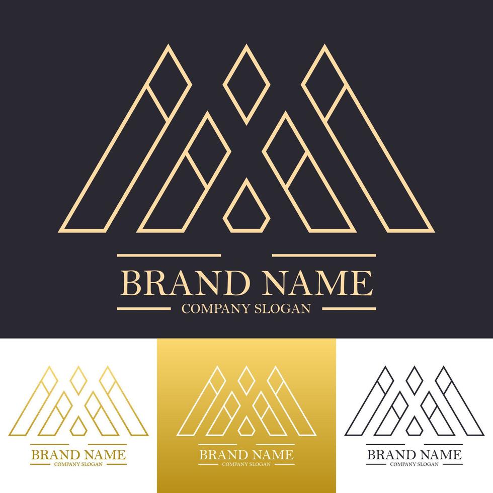 Simple abstract letter A V M W or I gold logo design in gold color with pillar concept and line style vector