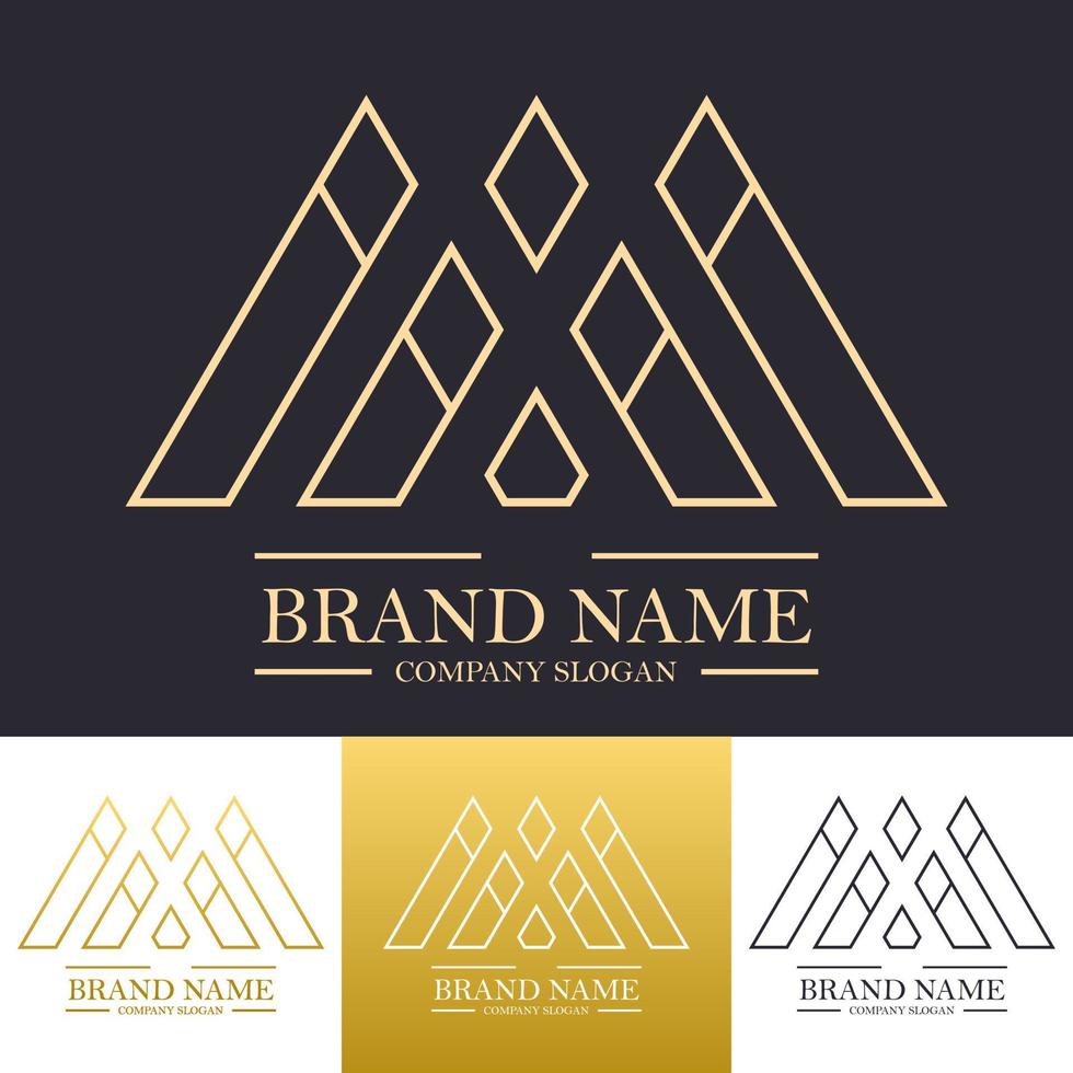 Simple abstract letter A V M W or I gold logo design in gold color with pillar concept and line style vector