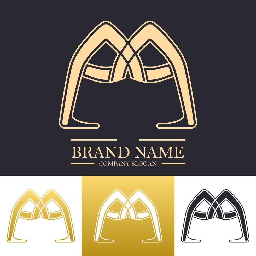 Abstract gold initial A logo design with lineart style vector