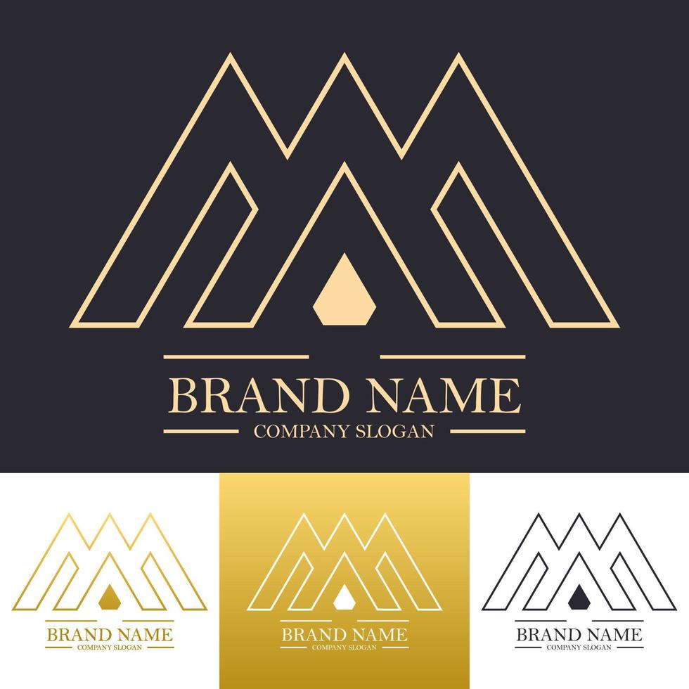 Simple abstract letter AAA W or M gold logo design with lineart style concept vector