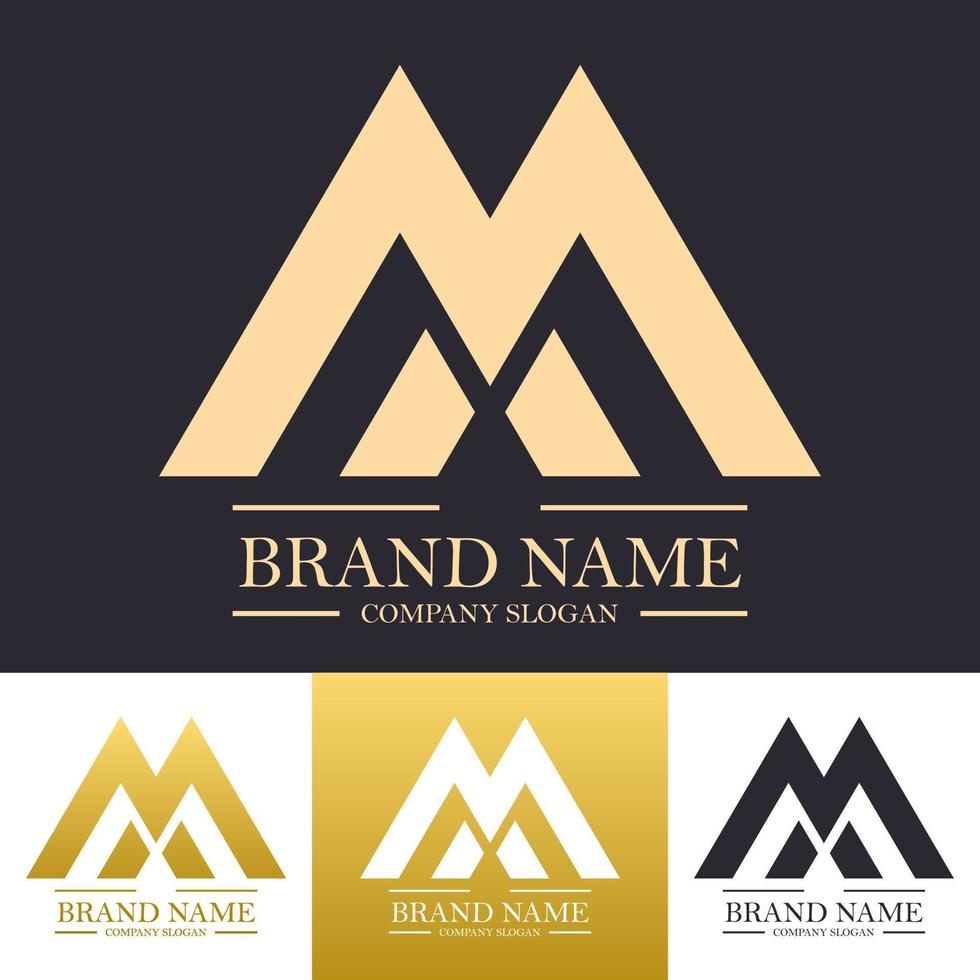 Simple abstract letter M or X golden logo design illustration with growth traffic icon vector