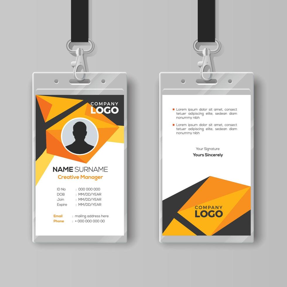 plantilla de tarjeta de identificación creativa con estilo geométrico naranja abstracto vector