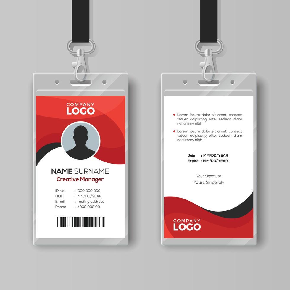 Professional identity card template with red details vector