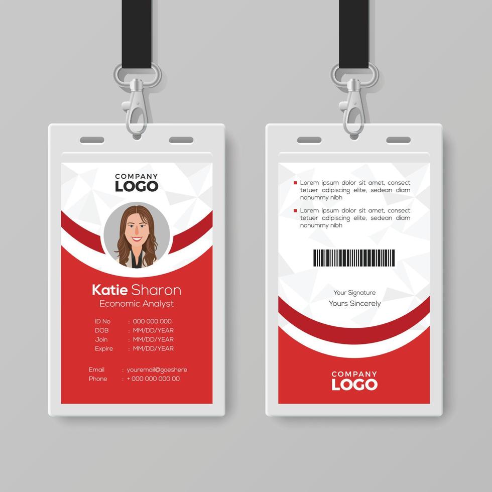 elegante plantilla de diseño de tarjeta de identificación roja y blanca vector