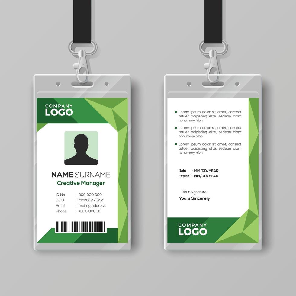 plantilla de tarjeta de identificación corporativa con fondo verde abstracto vector