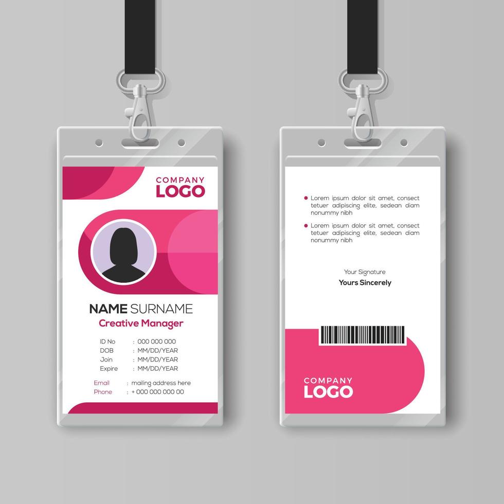 Stylish ID card template with pink details vector