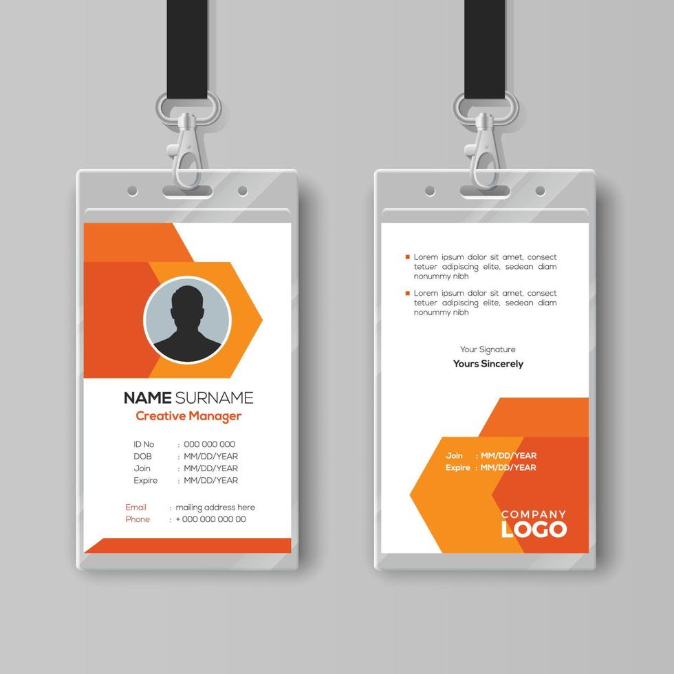 Abstract orange ID card design template vector