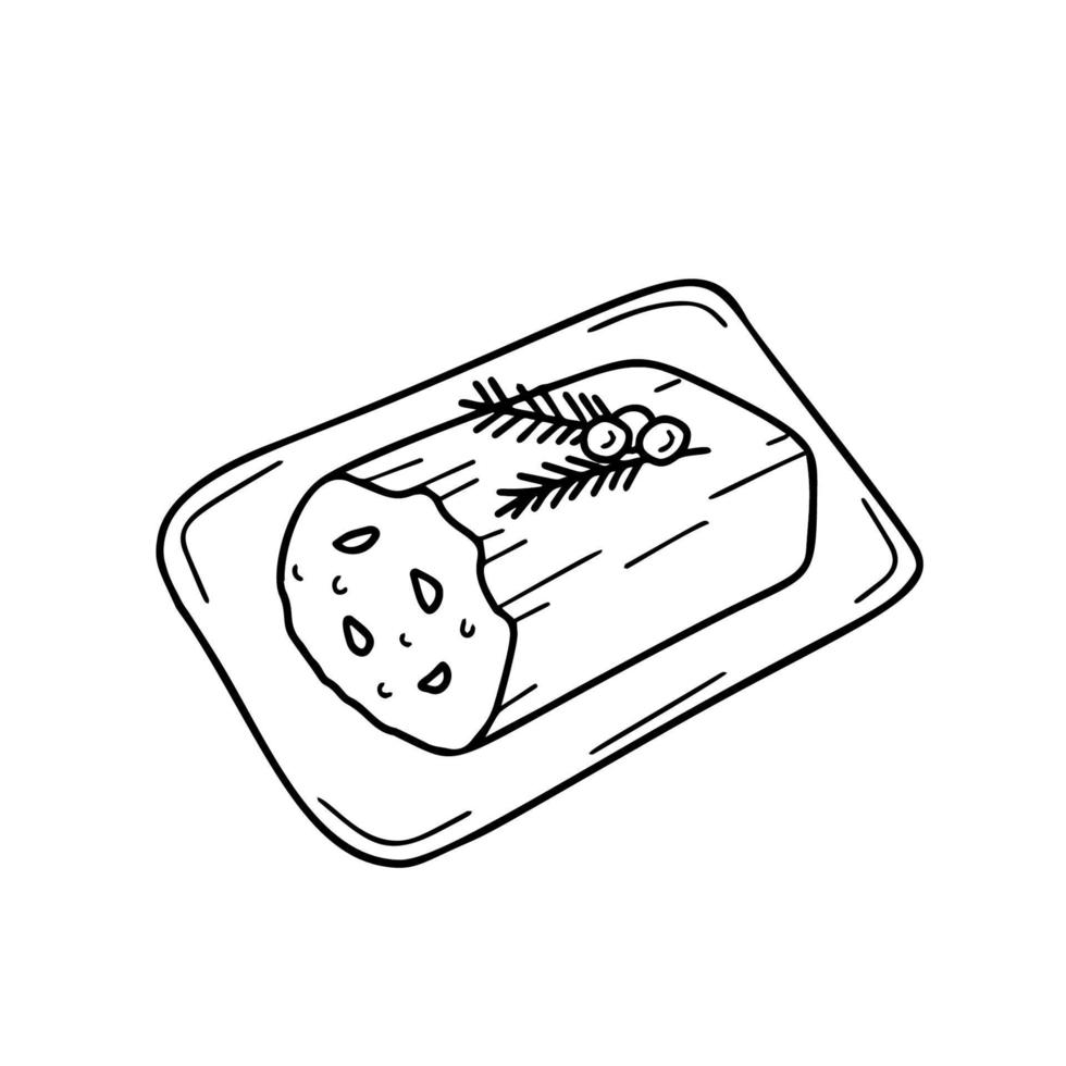 Traditional Christmas cake stollen illustration in doodle style vector