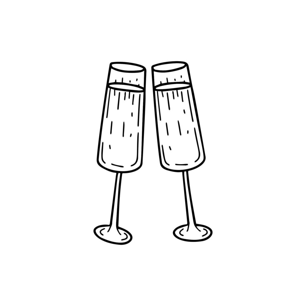 Two glasses of champagne illustration in doodle style vector