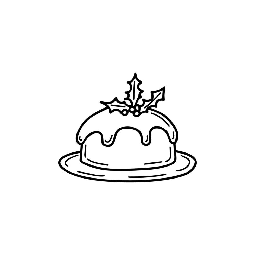 Traditional Christmas food pudding illustration in doodle style vector