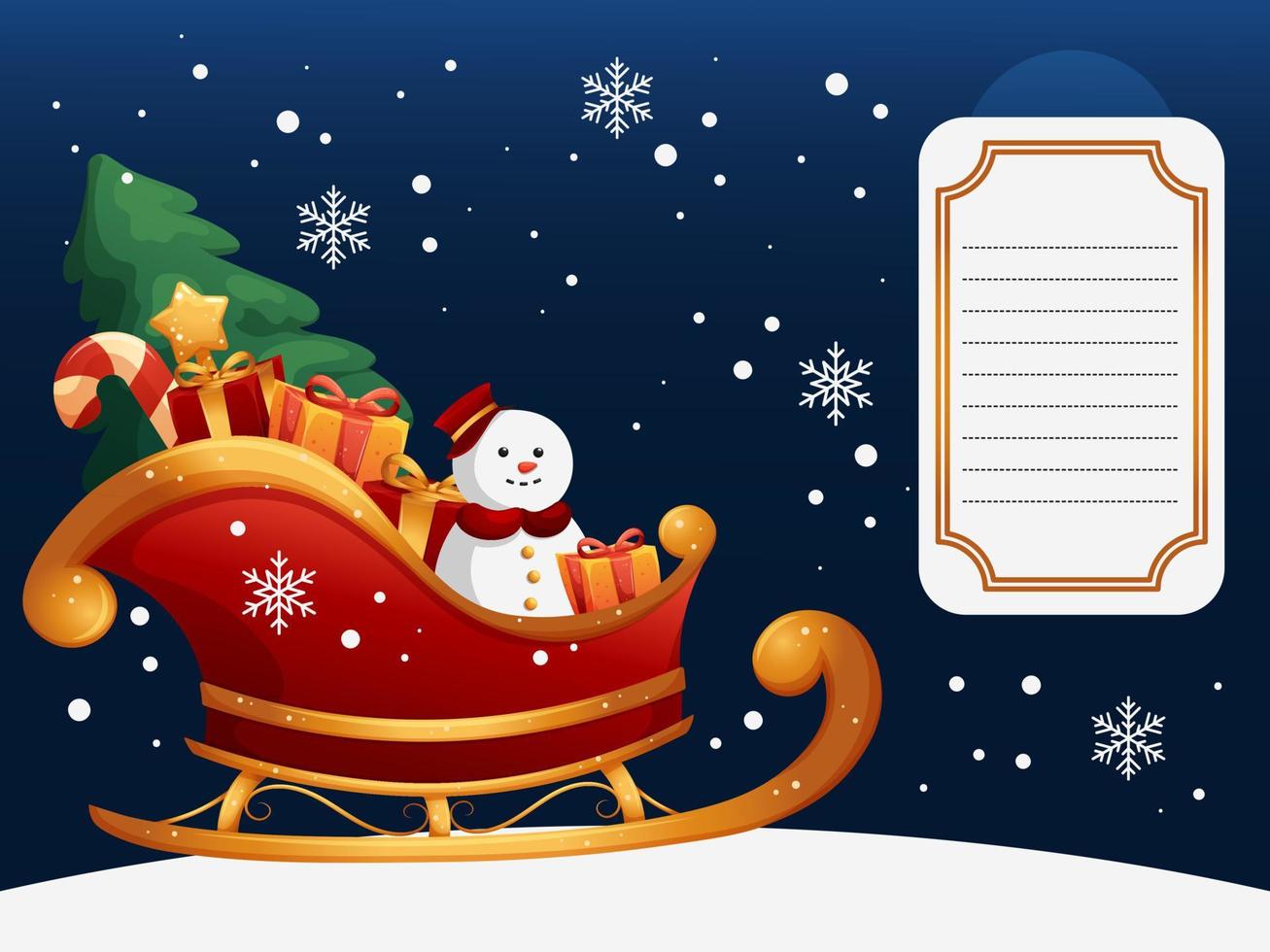 tarjeta de felicitación de navidad con trineo de santa claus de dibujos animados con plantilla para entradas vector
