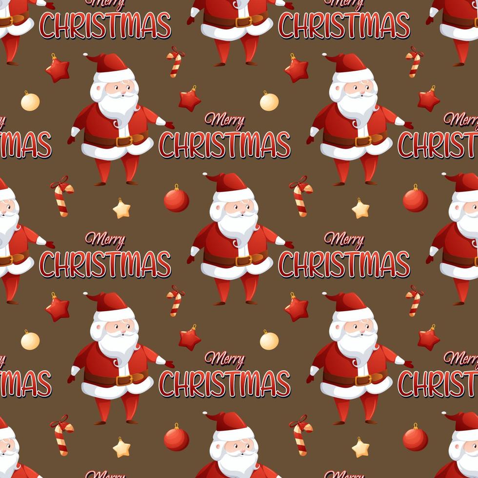 Christmas pattern with Santa Claus and merry Christmas wish on brown background vector