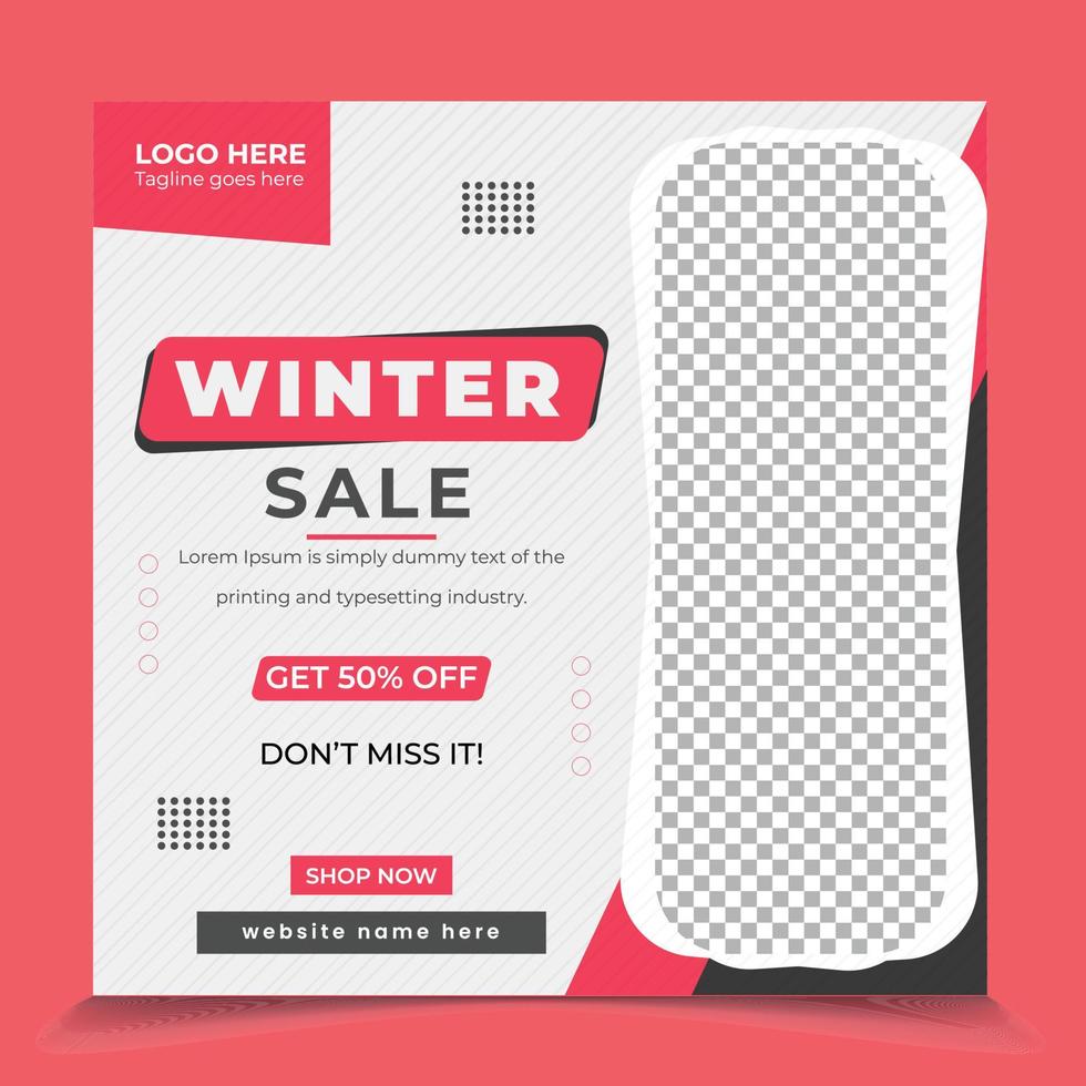 New year new winter season fashion collection sale offers square banner post template vector