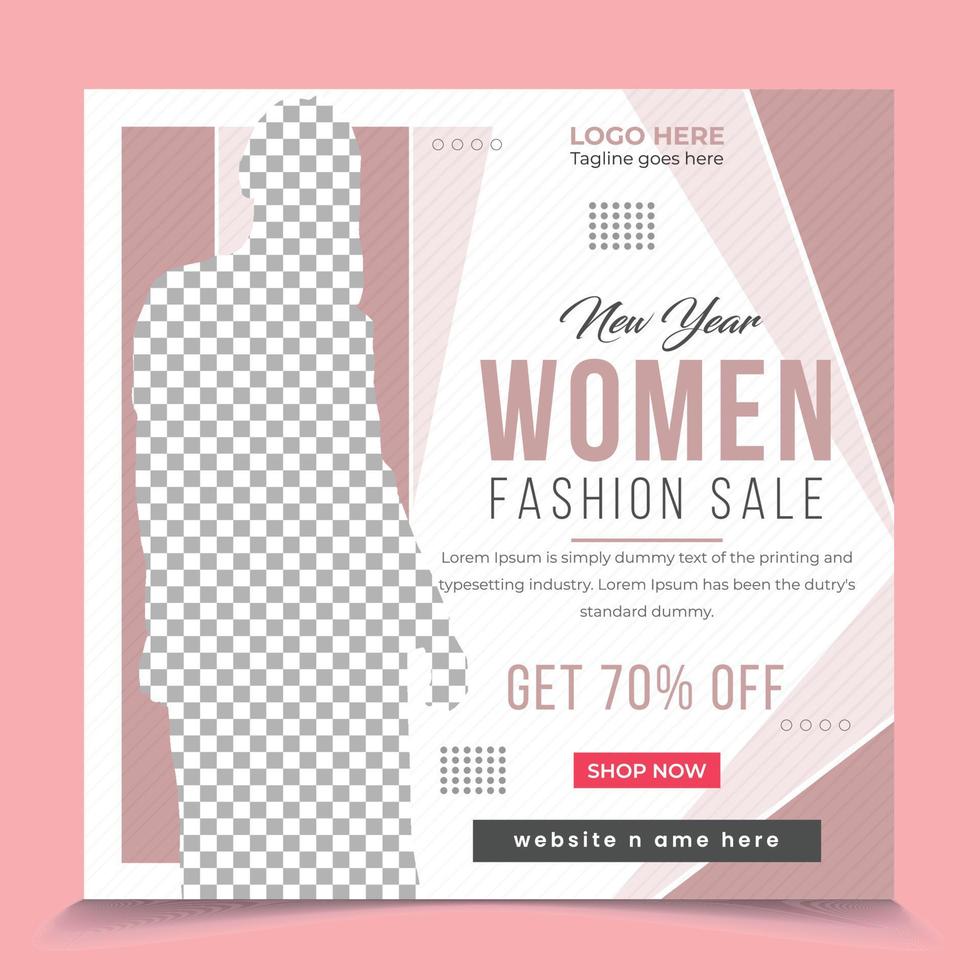 cartel de oferta de venta de moda femenina de año nuevo, diseño de plantilla de publicación de banner de página web vector