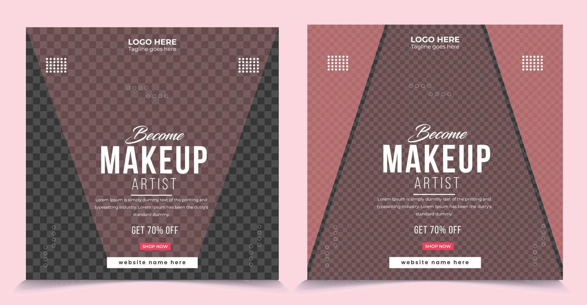 Become a makeup artist promotional square web post banner template for a social media platform vector