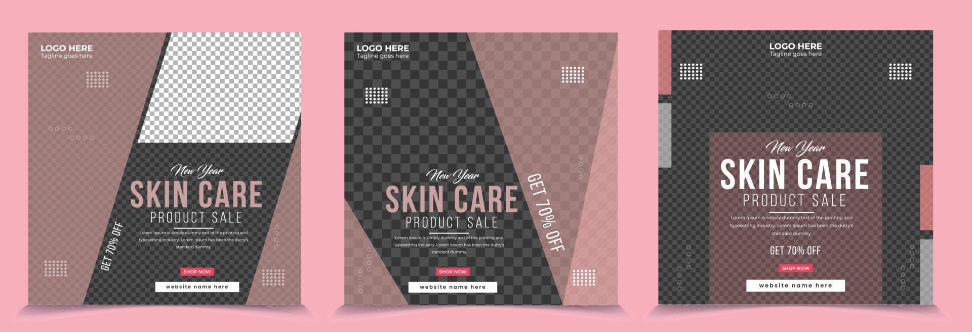 New year discount offer for skin care product sale, promotional web post banner template vector