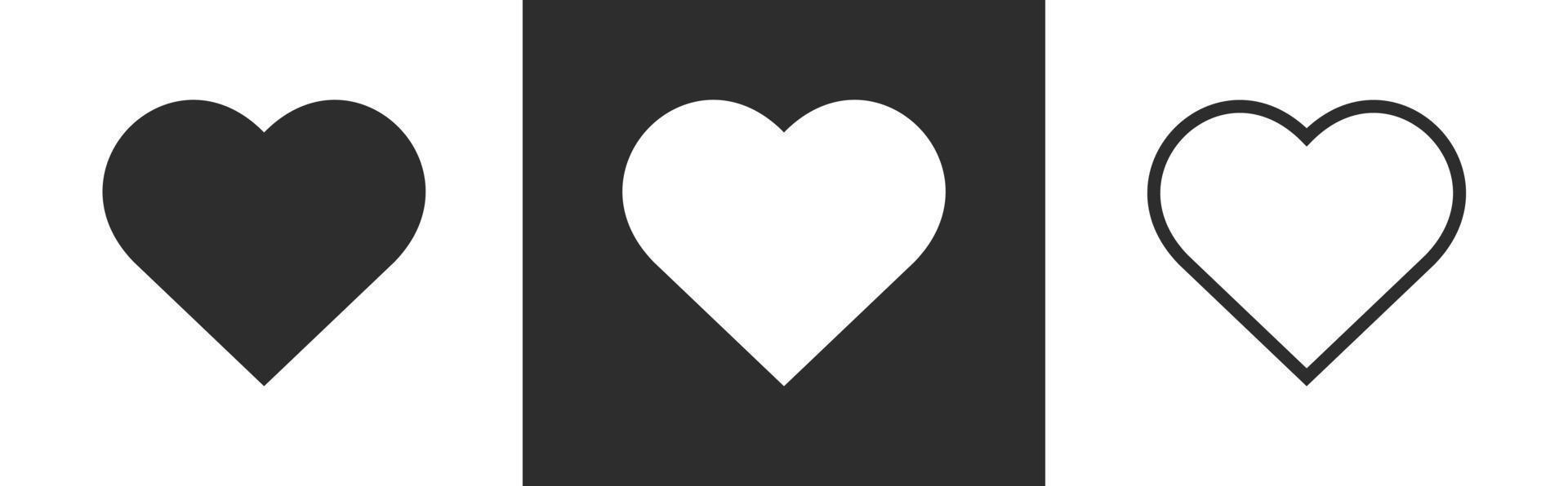 Heart Icon Flat Black White Stroke Variations Vector Illustration