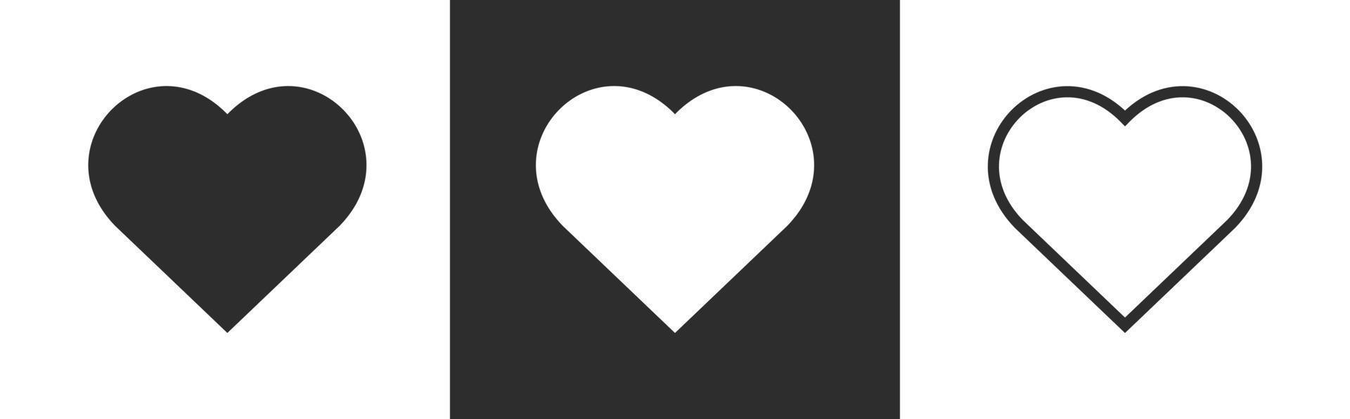 icono del corazón variaciones de trazo blanco negro plano ilustración vectorial vector