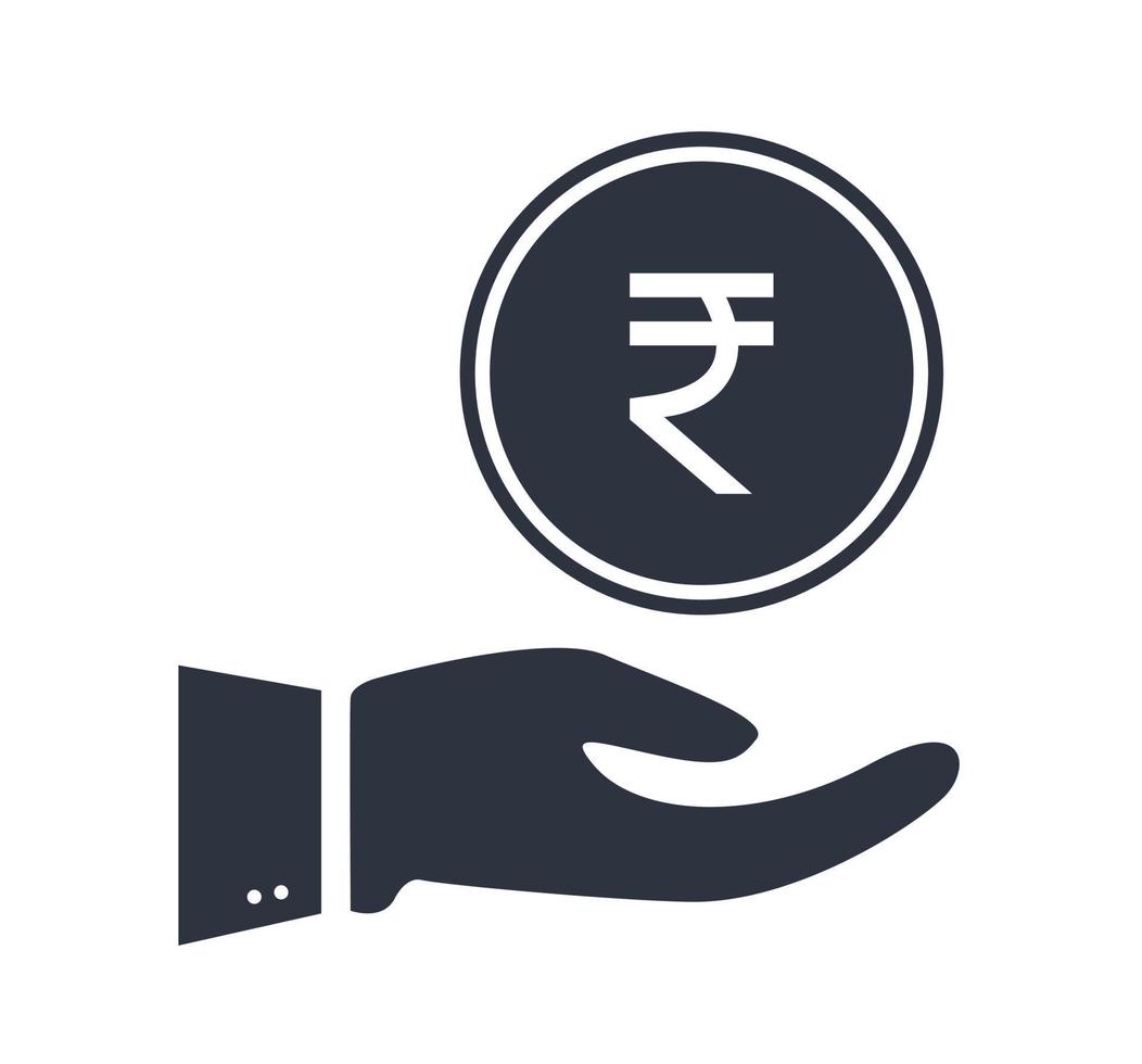 Hand Rupee Coin Silhouette Icon Business Investment Financial Banking Illustration vector