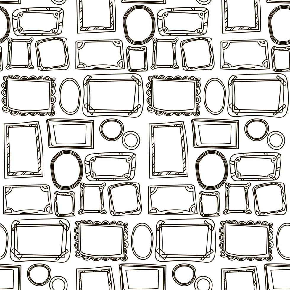 A pattern of doodle-style frames. Black outline on a white background. Suitable for printing on paper and textiles. Repeating frames. Gift wrapping. Stylish print. vector