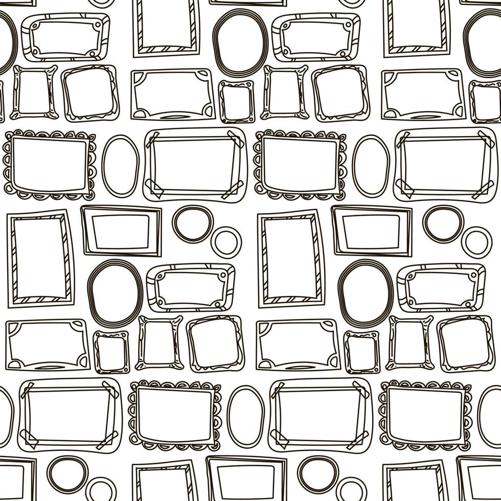 A pattern of doodle-style frames. Black outline on a white background. Suitable for printing on paper and textiles. Repeating frames. Gift wrapping. Stylish print. vector