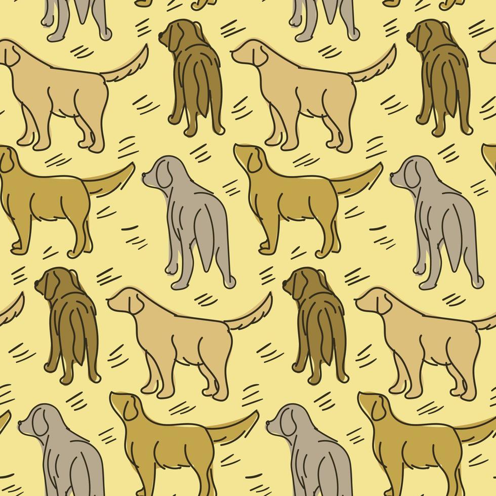 dibujo de patrones con diferentes perros en diferentes poses. dibujos gráficos de perros con líneas y manchas marrones. adecuado para la impresión en papel y textiles. envoltura de regalos, ropa vector