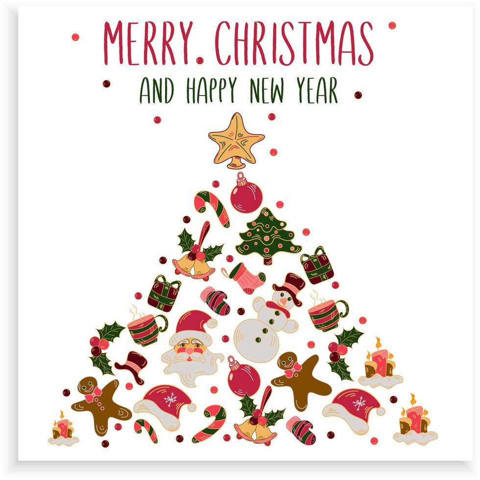 Christmas card square template with pattern firtree design on white background vector