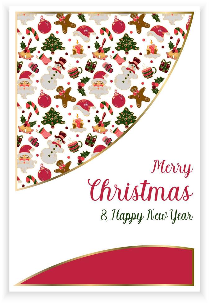 Christmas greeting card template with pattern decoration and merry christmas and happy new year text vector
