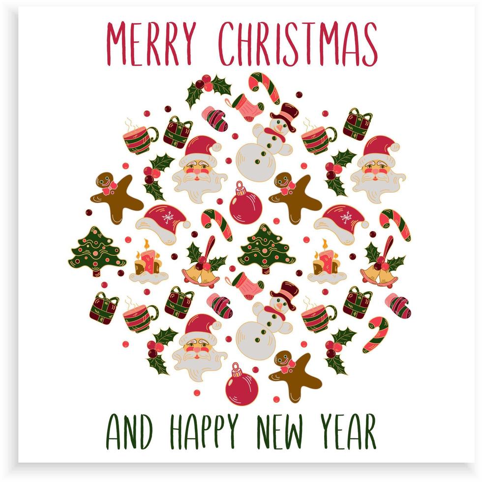 plantilla cuadrada de tarjeta de navidad con diseño de patrón de círculo sobre fondo blanco vector