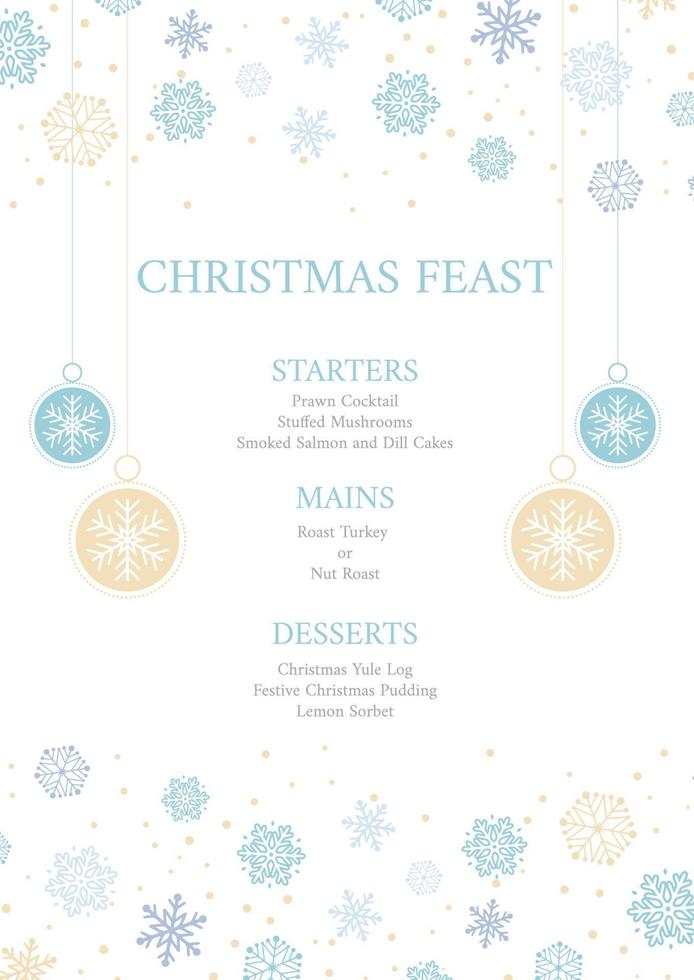 Christmas menu with snowflakes and baubles design vector