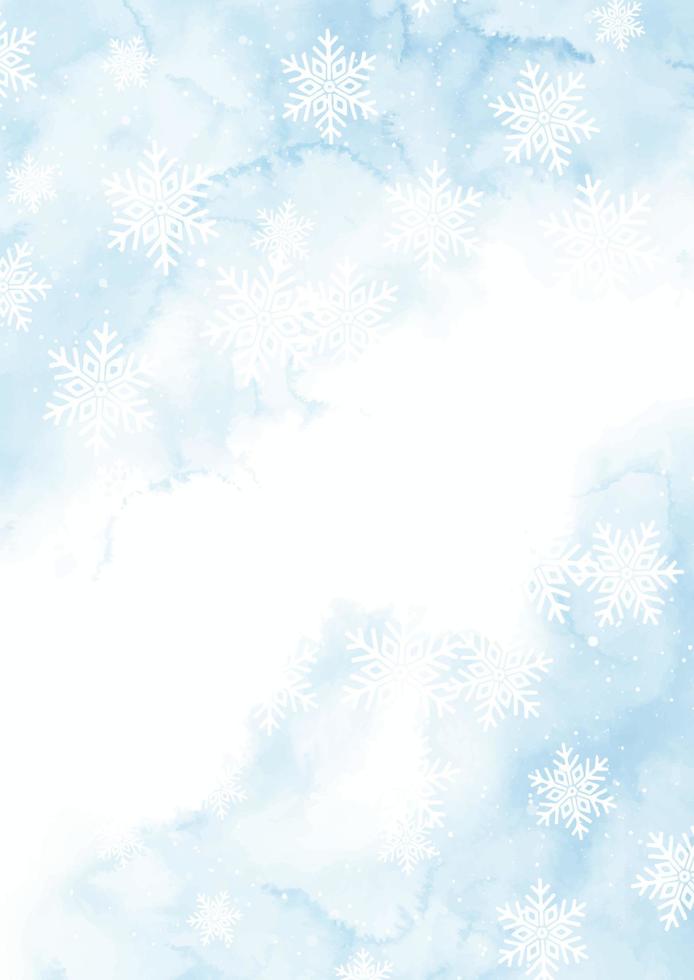 fondo de acuarela de navidad pintado a mano con copos de nieve vector