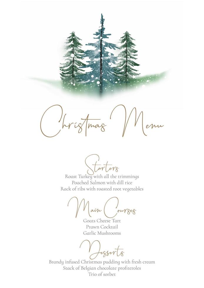 Christmas menu with hand painted tree design vector