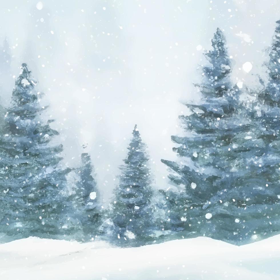 hand painted christmas tree winter landscape vector