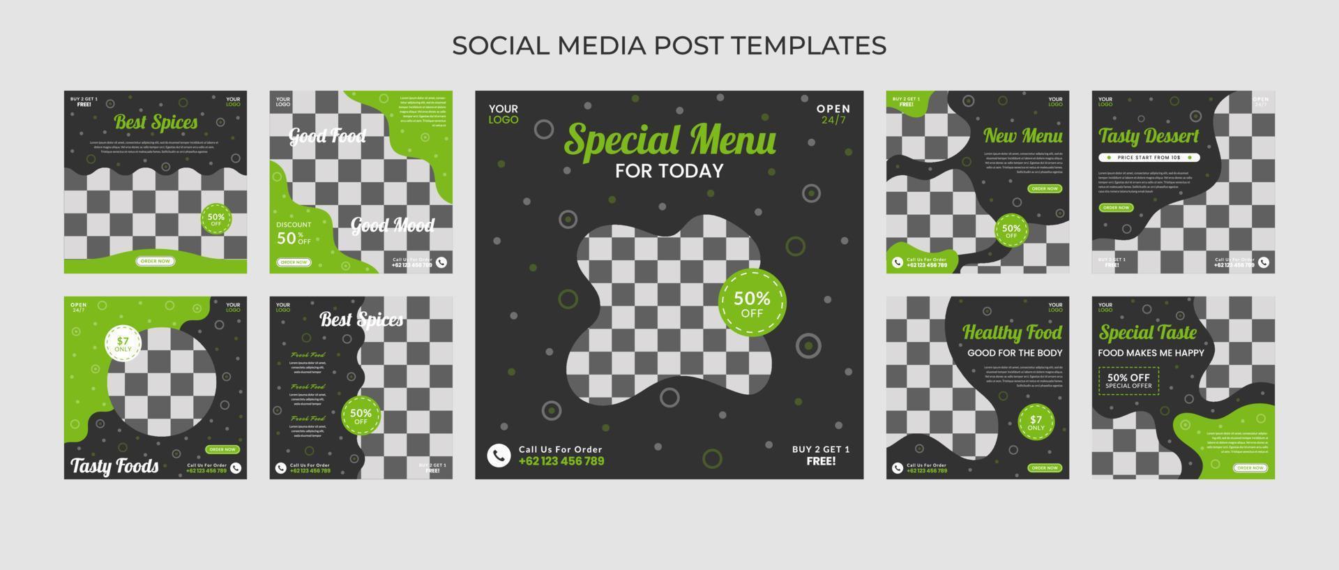 Culinary Food Social Media Post Feed Templates vector